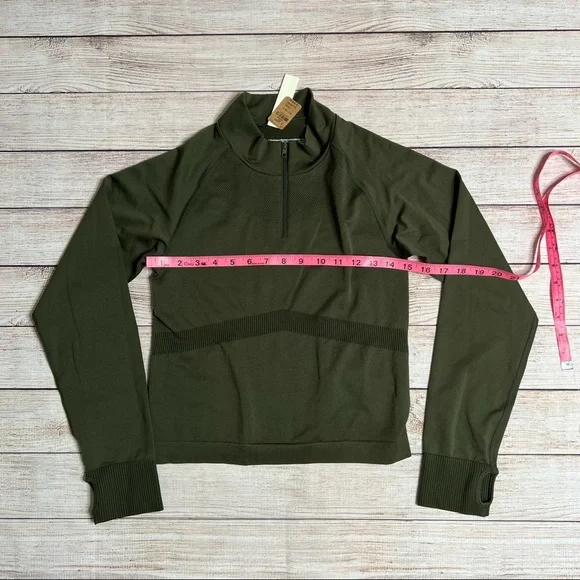 PINK Active Green Long Sleeve Partial Zip Pullover Cropped Sweatshirt Size M - Picture 9 of 10